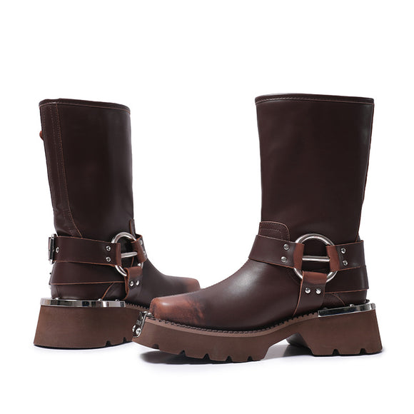 Botas Vaqueras Marrones con Tacón Elevador - Estilo Western Versátil