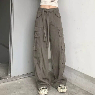 Pantalones Cargo Sueltos Vintage Americano con Múltiples Bolsillos y Detalles Desgastados - Image 7