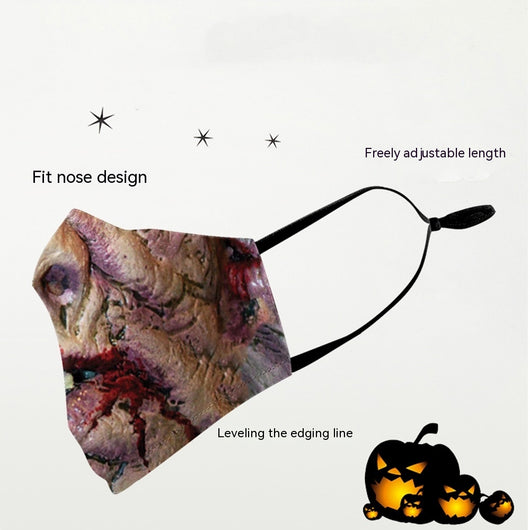 Halloween dust mask with a split design: one side a smiling clown face, the other a stitched, bloody mouth. - Image 22