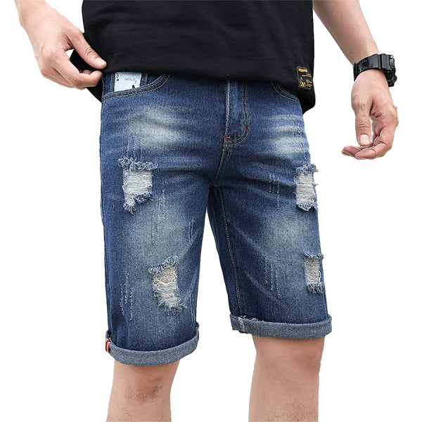 Shorts de Mezclilla para Hombre Estilo Coreano con Detalles Rotos