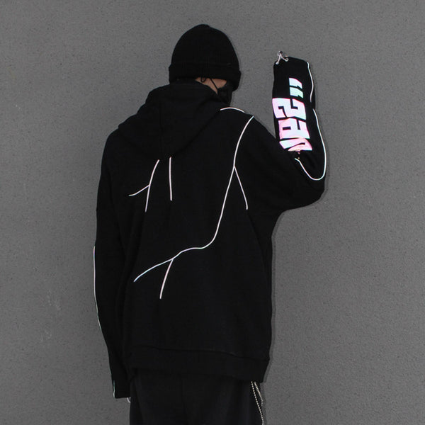 Sudadera Falsa Doble con Cuello Alto y Capucha Reflectante