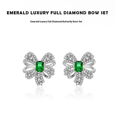 Aretes de Plata Esterlina con Esmeralda Verde en Forma de Moño - Image 23