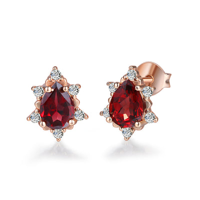 Aretes de Granate Natural Forma Pera en Oro Rosado - Image 9