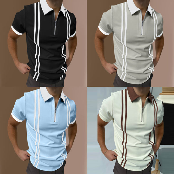 Polo Manga Corta Colorblock a Rayas para Hombre