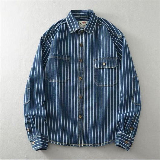 Camisa Holgada a Rayas de Manga Larga Estilo Americano Desgastado - Image 7