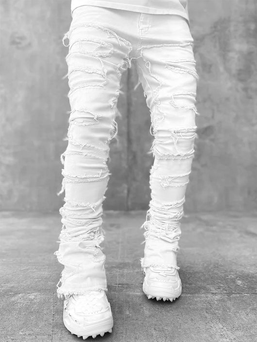 jeans, trousers, beige, white, burgundy, ripped, distressed, patched - Image 15