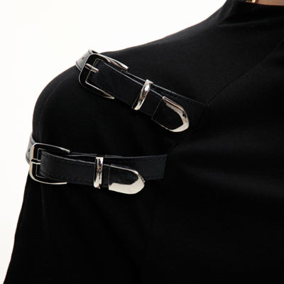 Camisa Slim Fit con Cuello Alzado y Detalle de Cinturón Metálico - Image 5