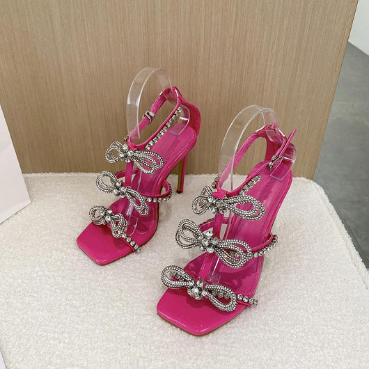 Tacones Altos con Moño y Flores de Cristal Brillante - Image 10