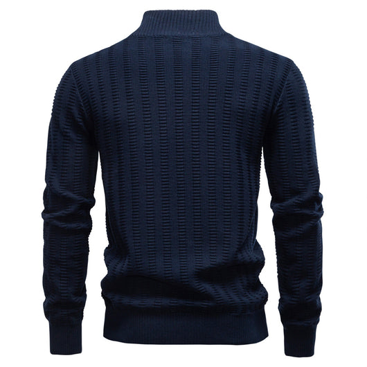 Suéter Hombre Jacquard a Rayas con Cierre Medio y Cuello Alto - Image 12