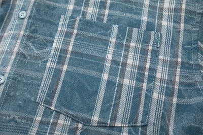 Camisa Casual Hombre Verano Cuadros Manga Corta Diseño Desgastado - Image 15