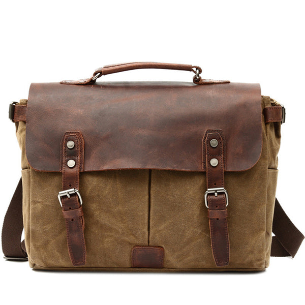 Bolsa para Laptop Vintage de Cuero y Lona para Hombre - Image 5