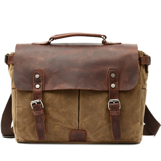 Bolsa para Laptop Vintage de Cuero y Lona para Hombre - Image 5