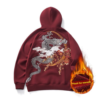 Sudadera con Capucha Dragón Bordado Pesado Otoño Invierno para Hombre - Image 4