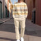 Men's Fashion Line Print Crew Neck Suit