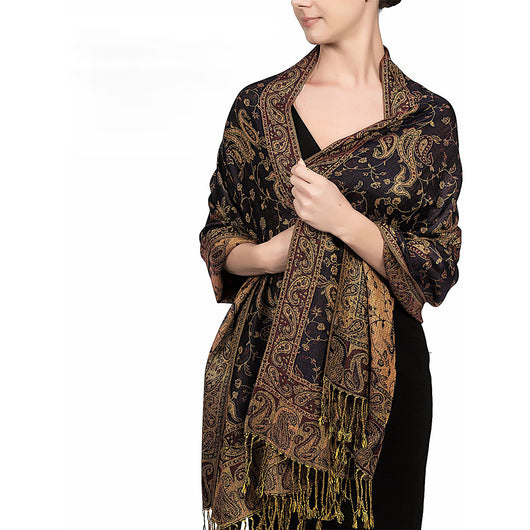 Chal Vintage Étnico Otoño Invierno con Borlas y Estampado Paisley para Mujer - Image 9