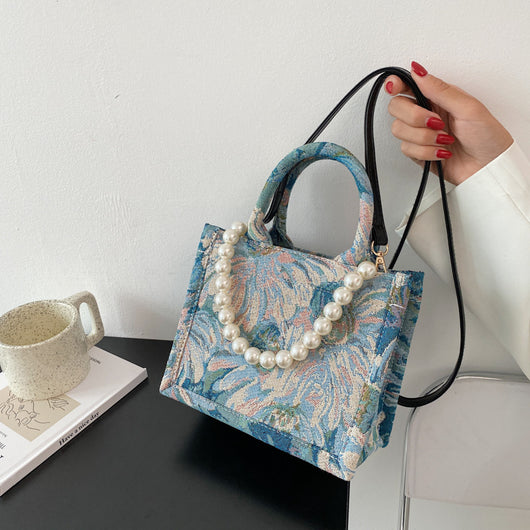 Bolsa Tote Jacquard Perla con Diseño Jardín de Monet - Image 2