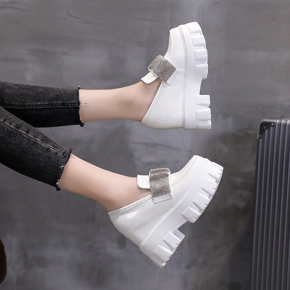Zapatos de Cuero Charol Estilo Británico con Plataforma y Punta Redonda