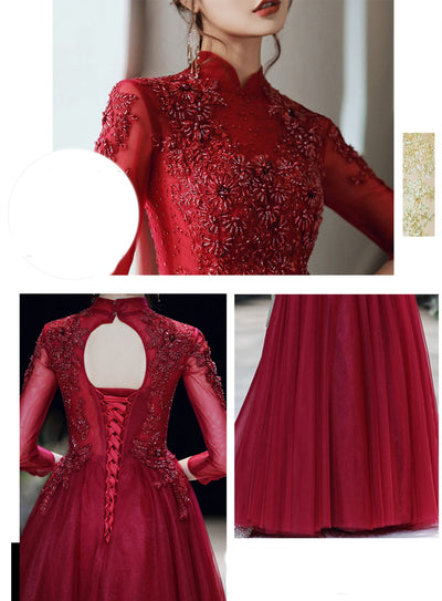 Blusa de Manga Larga Vino para Banquetes y Eventos - Image 8
