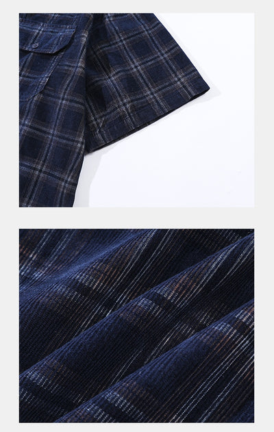 Camisa Cuadros Corduroy Manga Corta Suelta Unisex - Image 12