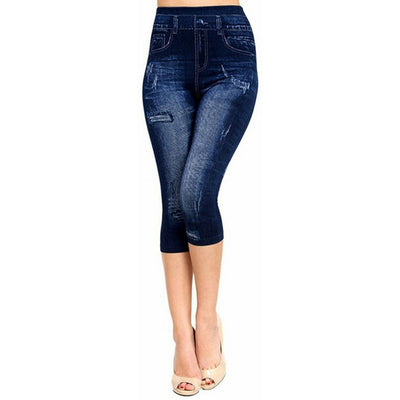 Leggings Ajustados con Estampado Denim y Detalles Calados - Image 2