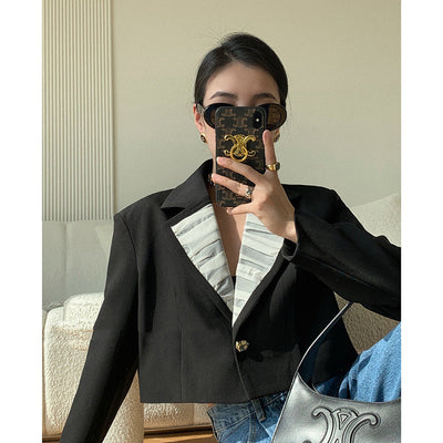 Blazer de Patchwork Francés con Hombreras y Botones Dorados para Mujer - Image 10