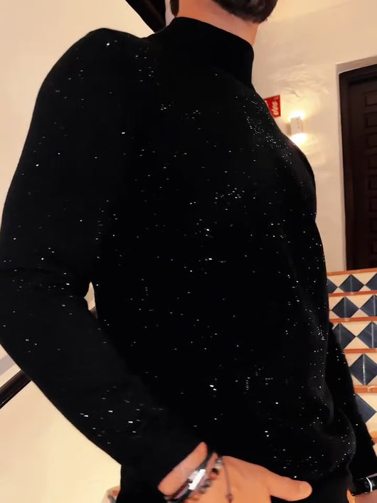 Blusa Elegante para Hombre con Lentejuelas de Manga Larga