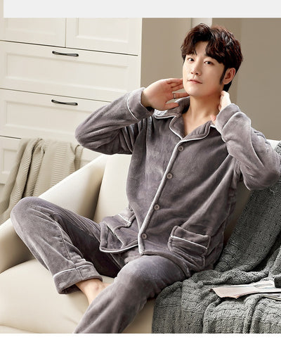 Pijama de Franela para Hombre con Solapa - Abrigo Cardigan Otoño e Invierno - Image 33