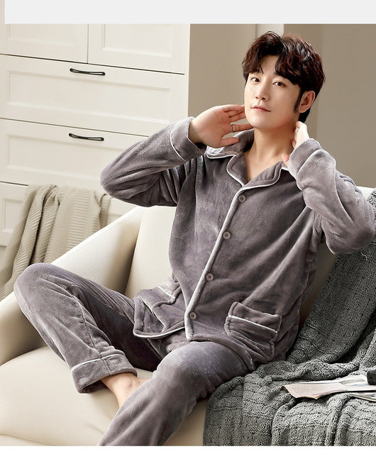 Pijama de Franela para Hombre con Solapa - Abrigo Cardigan Otoño e Invierno - Image 33