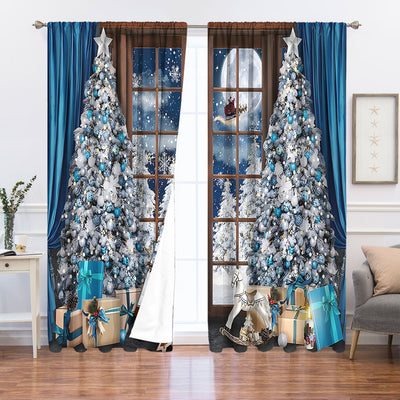 Digital printed Christmas curtains with a festive garland design, red ornaments, bows, and berries, on a white background. - Image 22