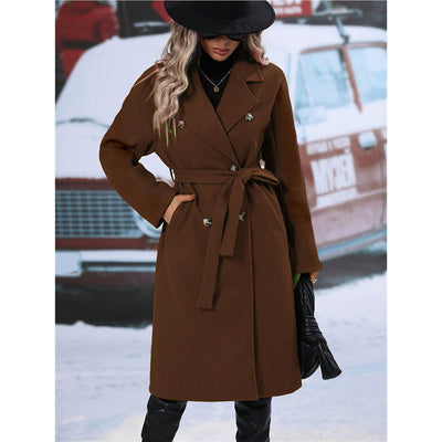 Abrigo Trench Largo Doble Botonadura con Cinturón - Elegancia Invernal para Mujer - Image 14