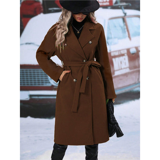 Abrigo Trench Largo Doble Botonadura con Cinturón - Elegancia Invernal para Mujer - Image 14