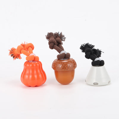 Orange pumpkin-shaped dog toy with a knotted rope, designed for outdoor training and interactive play. - Image 12