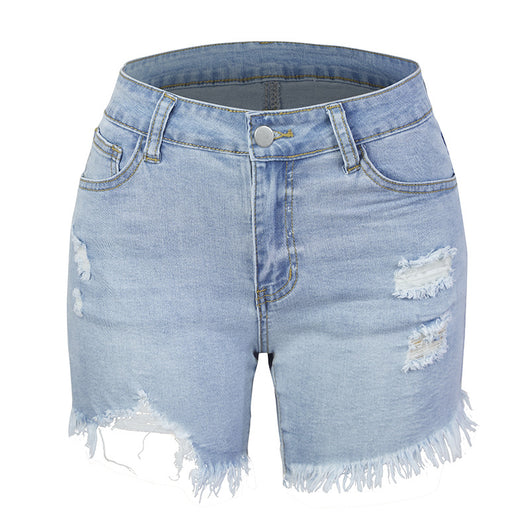 Shorts de Mezclilla Rotos con Fleco y Máximo Estiramiento para Mujer