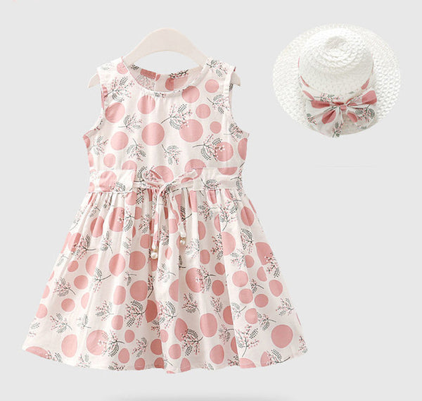 Conjunto de 2 Piezas: Vestido y Sombrero para Niñas en Algodón