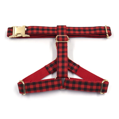 Arnés para Mascotas de Cuadros Rojo y Negro con Hebilla Dorada - Image 5