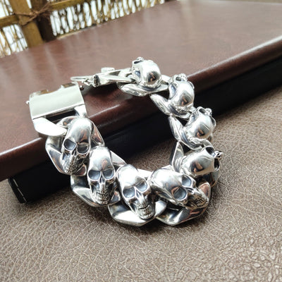 Pulsera de Plata S925 Calavera y Pluma para Hombre - Image 9
