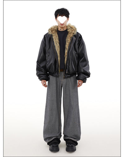 Chaqueta Reversible de Cuero y Piel Forrada en Polar para Hombre - Invierno - Image 11