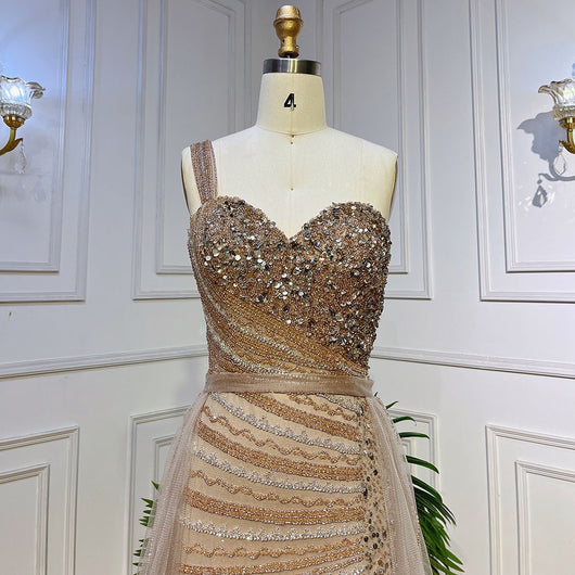 Vestido Fishtail Azul con Hombros Descubiertos y Cuentas Artesanales - Image 31