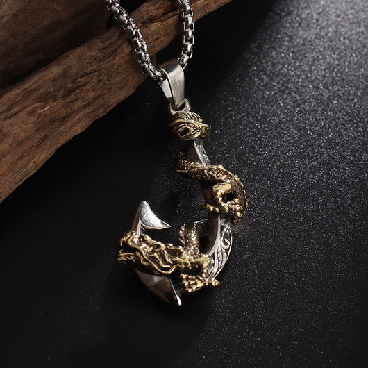 Colgante Dragón Dorado con Ancla Pirata - Joya Masculina de Acero - Image 11