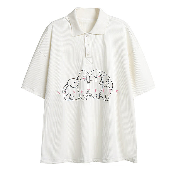 Polo Manga Corta con Bordado de Conejo para Hombre