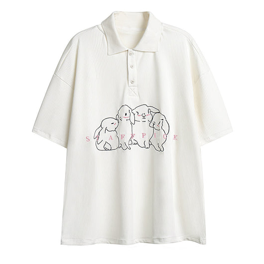 Polo Manga Corta con Bordado de Conejo para Hombre