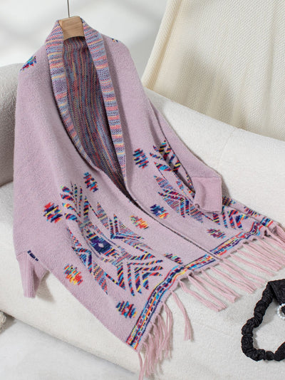 Rebozo Étnico Geométrico Pop con Borlas Artesanales - Image 20
