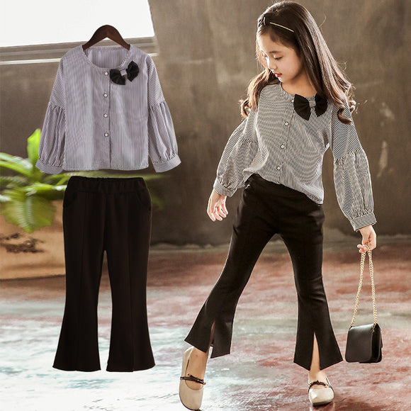 Conjuntos de Primavera para Niñas con Moños - Blusas y Pantalones