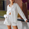 Conjunto de Blusa y Short Jacquard a Rayas Blancas para Mujer