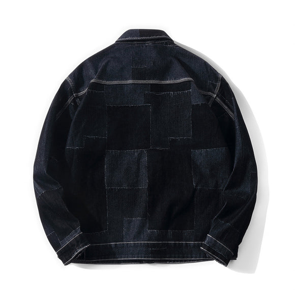 Chaqueta Denim Vintage con Paneles Texturizados para Hombre
