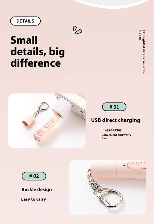 Pink cat paw pen light toy with red laser, UV light for urine detection, and white LED illumination, featuring a keychain. - Image 10