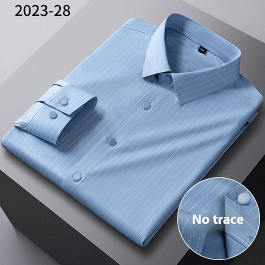 Camisa Manga Larga Rayada de Fibra de Bambú Premium sin Costuras para Hombre - Image 14