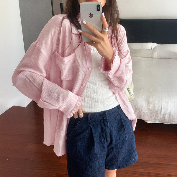 Blusa Casual de Manga Larga con Botones - Mujer