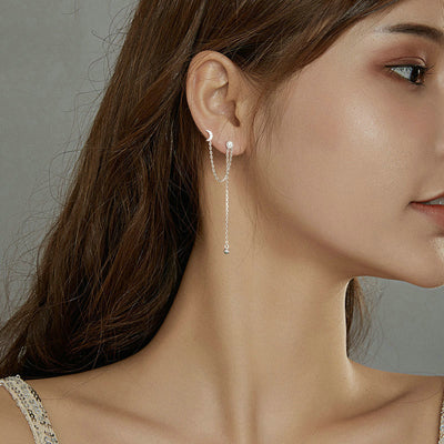 Aretes de Plata 925 Estrella y Luna con Borla Larga - Image 13