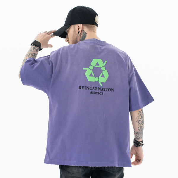 Camiseta de Algodón Suelta con Efecto Vintage Desgastado